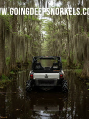 Load image into Gallery viewer, Can Am Commander 800/1000 snorkel kit by Going Deep Snorkels, showing the durable black snorkel components installed on the vehicle.